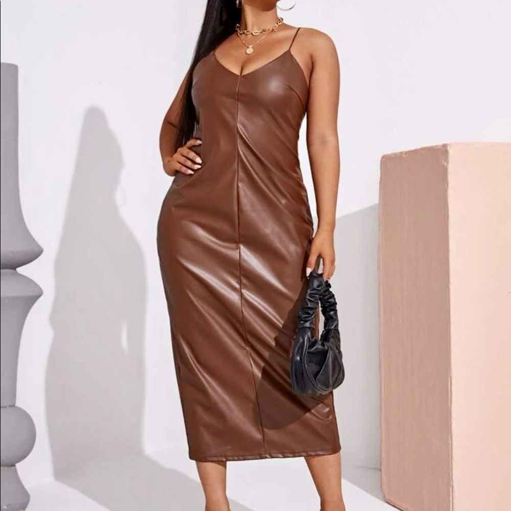 SHEIN PU BROWN LEATHER DRESS